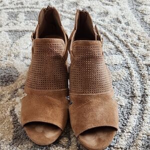 Women's Tan Peep-Toe Ankle Boots
